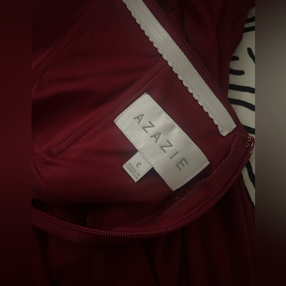 Burgundy A-Line One Shoulder Stretch Satin Dress - Picture 3 of 10